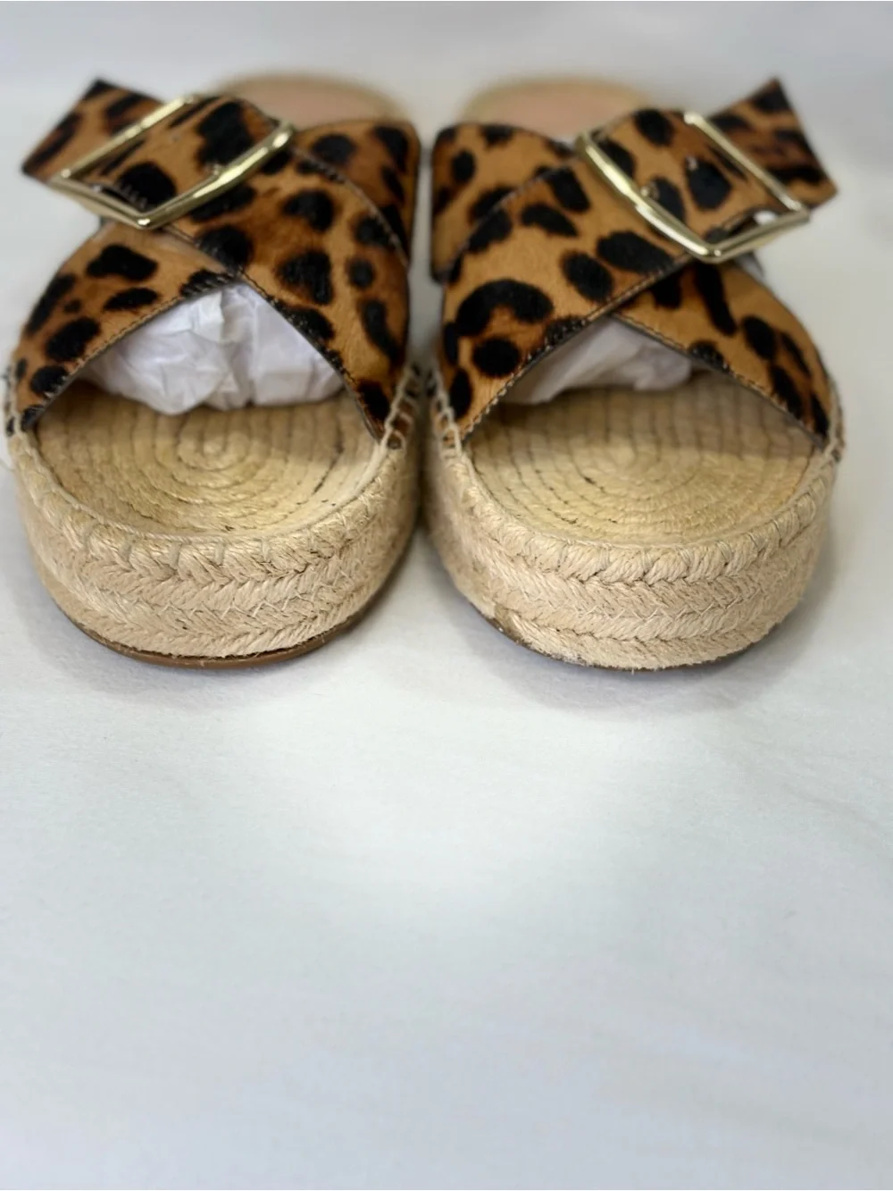 J. CREW Leopard Print Espadrille Slide Sandals with Gold Buckle SZ 8.5